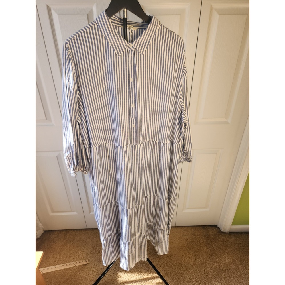 Max Studio London Blue White Striped Tiered Button Down Midi Dress Plus Size 3X